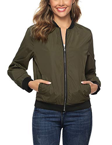 Aibrou Chaqueta Bomber Mujer Invierno,Cazadora Oversize,Suelto y cómodo Estilo Neutro,Casual Uniforme Beisbol con Cremallera,Cazadora Bomber Chaqueta Ligera (Ejercito Verde, XXL)
