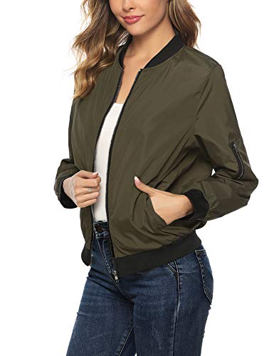 Aibrou Chaqueta Bomber Mujer Invierno,Cazadora Oversize,Suelto y cómodo Estilo Neutro,Casual Uniforme Beisbol con Cremallera,Cazadora Bomber Chaqueta Ligera (Ejercito Verde, S)