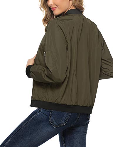Aibrou Chaqueta Bomber Mujer Invierno,Cazadora Oversize,Suelto y cómodo Estilo Neutro,Casual Uniforme Beisbol con Cremallera,Cazadora Bomber Chaqueta Ligera (Ejercito Verde, S)