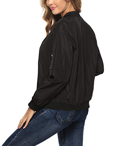 Aibrou Chaqueta Bomber Mujer Invierno,Cazadora Oversize,Suelto y cómodo Estilo Neutro,Casual Uniforme Beisbol con Cremallera,Cazadora Bomber Chaqueta Ligera (Negro, S)