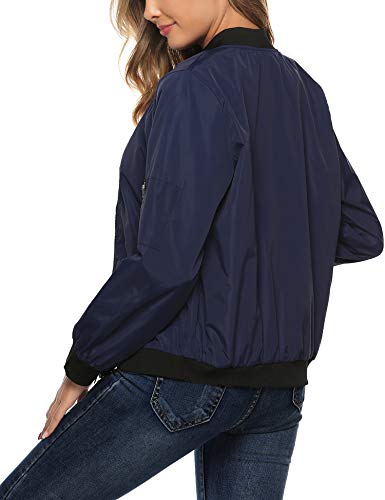 Aibrou Chaqueta Bomber Mujer,Cazadora Moto Jacket Mujer,Casual Uniforme Beisbol con Cremallera (Armada, S)