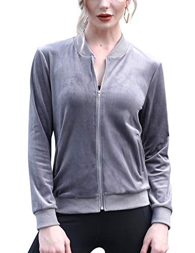 Aibrou Chaqueta Chándal Terciopelo para Mujer,Sudadera Terciopelo con Cremallera,Abrigo Deportiva de Manga Larga con Cuello Alto, Tops sin Sombrero,Corredores,Pijamas (Gris Oscuro, L)