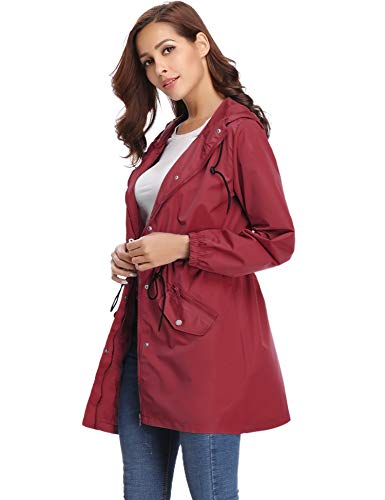 Aibrou Chaqueta Impermeable Mujer,Chaqueta Cortavientos Running Abrigo Impermeable con Capucha Chubasquero Impermeable Deportivo Chuvasqueros de Lluvia Primavera, Vino Tinto, S