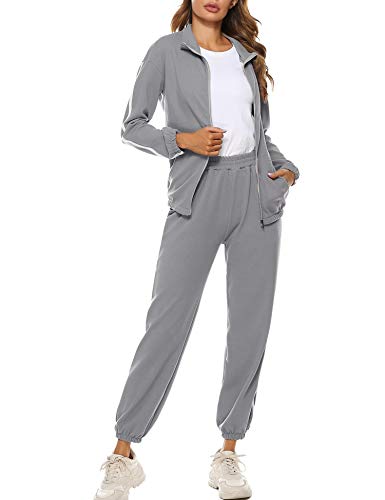 Aibrou Conjunto Chándal de Mujer Sudadera con Cremallera y Pantalones,Trajes Deporta de 2 Piezas, Pantalones Deportivos con cordón, Corredores,Pijamas (Gris, XXL)