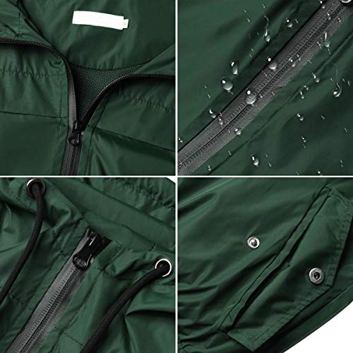 Aibrou Cortavientos Abrigos Impermeables con Capucha Ligera para Mujer,Chubasquero Deporte para al Aire Libre,Ropa de Secado Rápido Chaqueta de Viento e Impermeable, (Verde Oscuro, XXL)