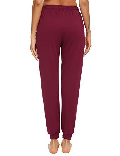 Aibrou Pantalones Chándal Mujer Fitness,Pantalón de Deporte para Yoga Running Jogging Gimnasio,Pantalón de Fitness con cordón,Pijamas Anchos Pantalon, (Vino Tinto, XL)