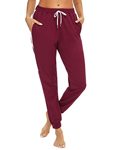 Aibrou Pantalones Chándal Mujer Fitness,Pantalón de Deporte para Yoga Running Jogging Gimnasio,Pantalón de Fitness con cordón,Pijamas Anchos Pantalon, (Vino Tinto, XL)