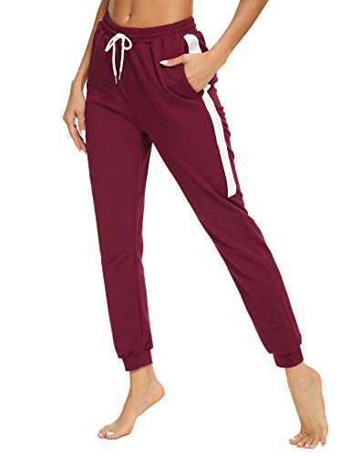 Aibrou Pantalones Chándal Mujer Fitness,Pantalón de Deporte para Yoga Running Jogging Gimnasio,Pantalón de Fitness con cordón,Pijamas Anchos Pantalon, (Vino Tinto, XL)