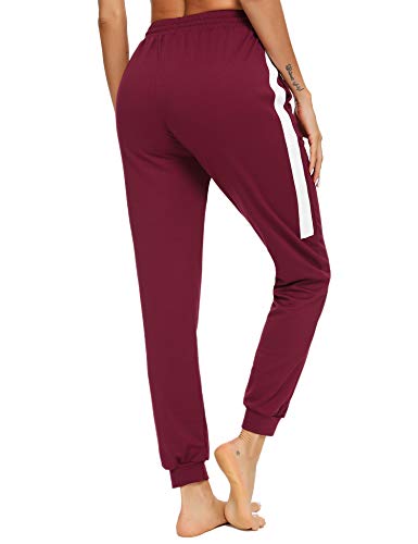 Aibrou Pantalones Chándal Mujer Fitness,Pantalón de Deporte para Yoga Running Jogging Gimnasio,Pantalón de Fitness con cordón,Pijamas Anchos Pantalon, (Vino Tinto, XL)