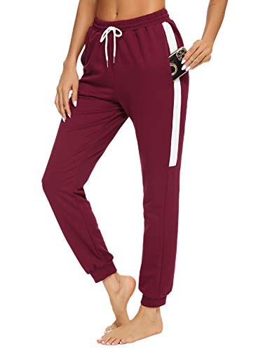 Aibrou Pantalones Chándal Mujer Fitness,Pantalón de Deporte para Yoga Running Jogging Gimnasio,Pantalón de Fitness con cordón,Pijamas Anchos Pantalon, (Vino Tinto, XL)