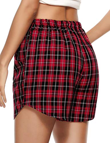 Aibrou Pantalones Cortos Mujer Verano Algodón 100%,Cuadros Pantalon Pijama Casual para Dormir Caminar Deportes S-XXL