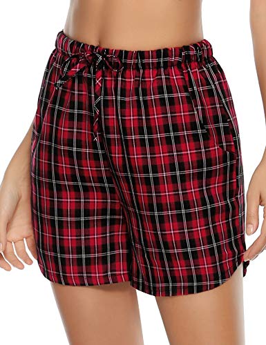 Aibrou Pantalones Cortos Mujer Verano Algodón 100%,Cuadros Pantalon Pijama Casual para Dormir Caminar Deportes S-XXL