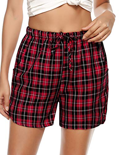 Aibrou Pantalones Cortos Mujer Verano Algodón 100%,Cuadros Pantalon Pijama Casual para Dormir Caminar Deportes S-XXL