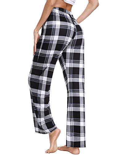 Aibrou Pantalones de Pijama Mujer, Pijama Pantalon Largo Mujer de Cuadros Invierno Suelte Pantalón de Pijama, Pijama Pantalones Mujer de Algodon Cordón para Hogar, Ocio, Deportes, Correr y Yoga