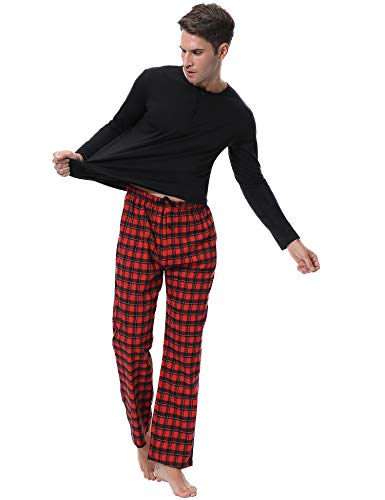 Aibrou Pijama Hombre Algodón Invierno Largo,Pijamas Cuadros Ropa de Dormir Causal Camiseta y Pantalones Cómodo cálido Talla S-XXL