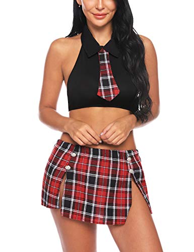 Aibrou Uniforme de Colegiala Disfraz Sexy Mujer Mini Falda a Cuadros Cosplay