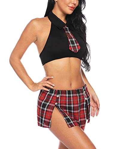 Aibrou Uniforme de Colegiala Disfraz Sexy Mujer Mini Falda a Cuadros Cosplay