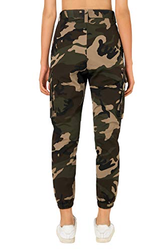 AIDEAONE Pantalones de camuflaje de cintura alta para mujer Color caqui. M