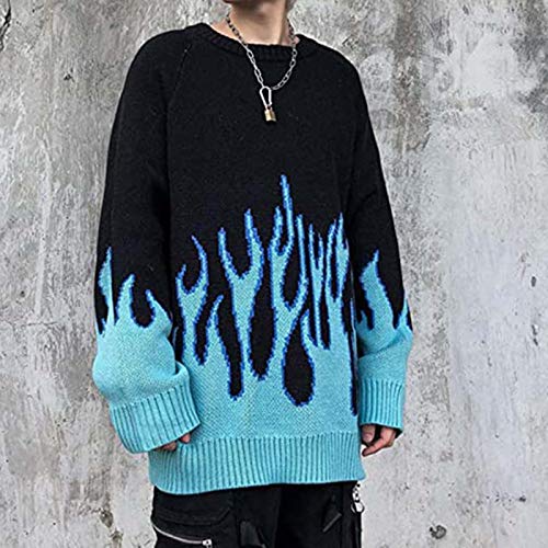 AILIEE F Pareja ins Hip hop Flame Jacquard Suéter Perezoso Viento Suéter de Punto de Manga Larga de la Capa de la Parte inferior del Suéter de la Camiseta