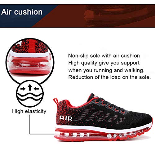 Air Zapatillas de Running para Hombre Mujer Zapatos para Correr y Asfalto Aire Libre y Deportes Calzado Unisexo Black Red 44
