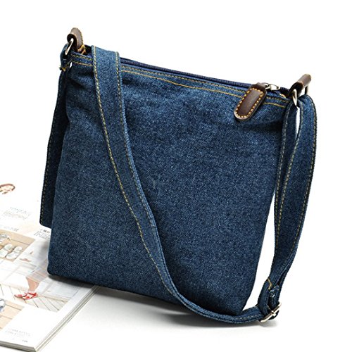 Aivtalk - Bolso Bolsa Bandolera Morral de Vaquero Denim Retro Vintage con Bolsillos para Mujeres chicas escuela - Azul