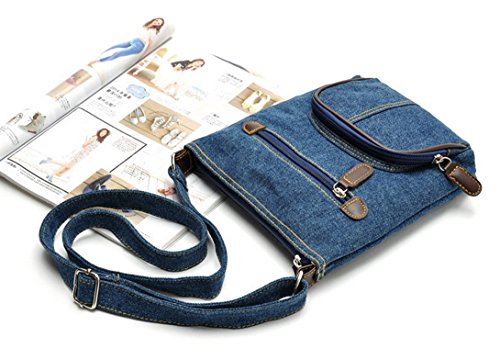 Aivtalk - Bolso Bolsa Bandolera Morral de Vaquero Denim Retro Vintage con Bolsillos para Mujeres chicas escuela - Azul