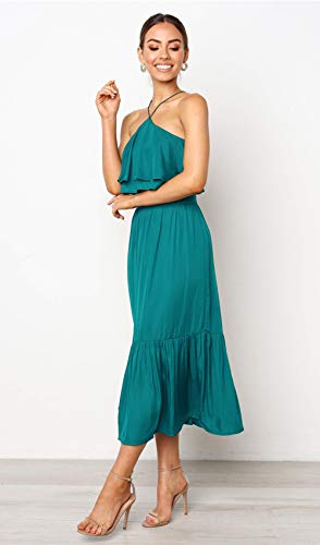 Ajpguot Verano Conjunto de Dos Piezas Largo Falda con Sexy Hoja de Loto Lado Sling Top Mujer Moda Color Sólido Vestido de Playa Sundress (M, Verde)