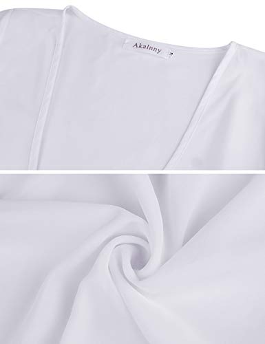 Akalnny Mujer Cárdigan Largo Elegante con Manga Larga Dobladillo Irregular Chaqueta de Gasa Drapeado para Vacaciones Fiesta Playa(Blanco, S)