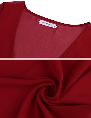 Akalnny Mujer Cárdigan Largo Elegante con Manga Larga Dobladillo Irregular Chaqueta de Gasa Drapeado para Vacaciones Fiesta Playa(Vino Rojo, S)