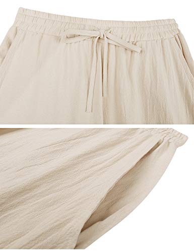 Akalnny Pantalones de Lino Mujer Pantalón con Cordón de Cintura Elástica Casual Pantalones de Verano con Bolsillo(Albaricoque, M)