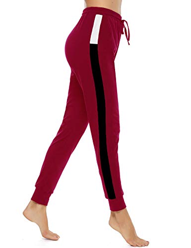 Akalnny Pantalones Deportivos para Mujer Pantalón de Chándal Largos Pantalones de Deporte con Cordones de Rayas para Gimnasio Yoga Jogging (Rojo, S)
