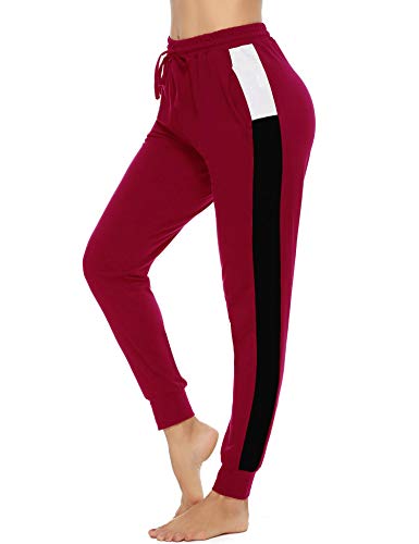 Akalnny Pantalones Deportivos para Mujer Pantalón de Chándal Largos Pantalones de Deporte con Cordones de Rayas para Gimnasio Yoga Jogging (Rojo, S)