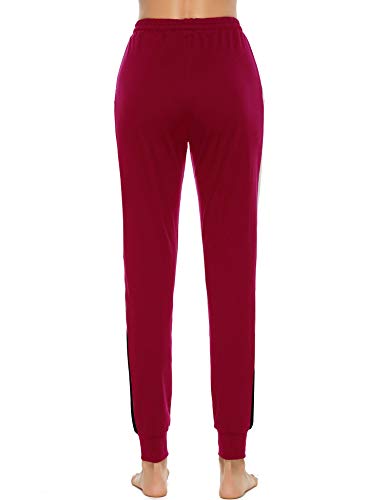 Akalnny Pantalones Deportivos para Mujer Pantalón de Chándal Largos Pantalones de Deporte con Cordones de Rayas para Gimnasio Yoga Jogging (Rojo, S)