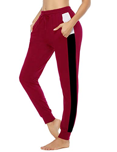 Akalnny Pantalones Deportivos para Mujer Pantalón de Chándal Largos Pantalones de Deporte con Cordones de Rayas para Gimnasio Yoga Jogging (Rojo, S)
