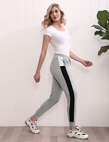Akalnny Pantalones Deportivos para Mujer Pantalón de Chándal Largos Pantalones de Deporte con Cordones de Rayas para Gimnasio Yoga Jogging(Gris, S)