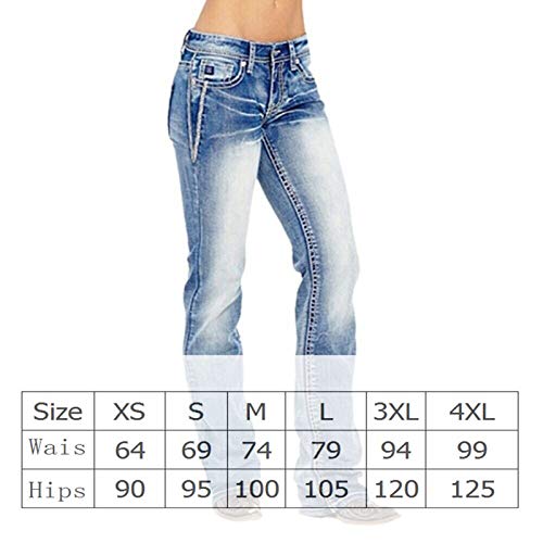 AKlamater KKSH - Vaqueros de mezclilla sueltos para mujer, elásticos, pantalones vaqueros de cintura media, elegantes con elementos de bandera (largo azul 2)