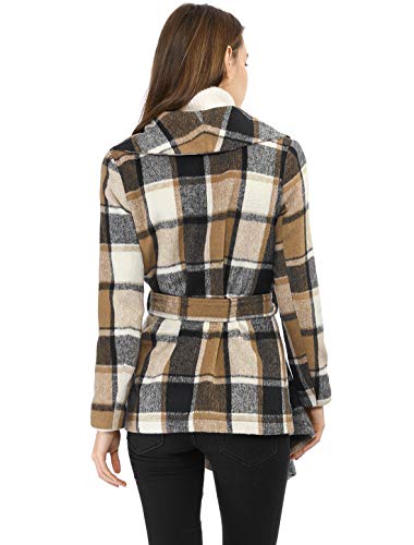 Allegra K Abrigo con Ribete De Tela Escocesa Dobladillo Asimétrico Cuello Reversible para Mujer Marron S