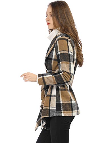 Allegra K Abrigo con Ribete De Tela Escocesa Dobladillo Asimétrico Cuello Reversible para Mujer Marron S