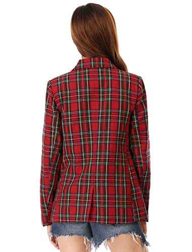 Allegra K Chaqueta Formal A Cuadros Doble Hilera De Botones Solapa con Muescas para Mujeres Rojo Verde M