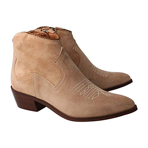 ALPE 4578 - Botin Tejano DE Ante Arena con Dibujo PESPUNTEADO para Mujer Color: Beige Talla: 40 EU