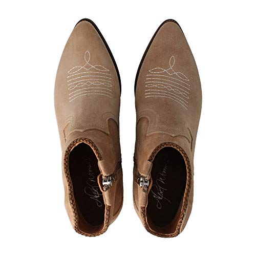 ALPE 4578 - Botin Tejano DE Ante Arena con Dibujo PESPUNTEADO para Mujer Color: Beige Talla: 40 EU