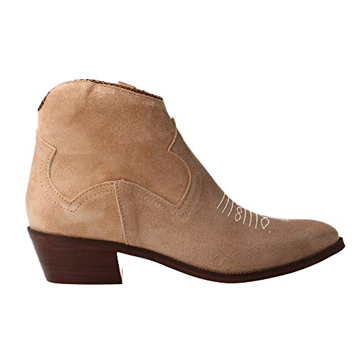 ALPE 4578 - Botin Tejano DE Ante Arena con Dibujo PESPUNTEADO para Mujer Color: Beige Talla: 40 EU