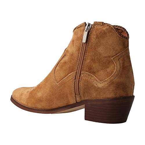 ALPE 4578 - Botin Tejano DE Ante Cuero con Dibujo PESPUNTEADO para Mujer Color: Cuero Talla: 37