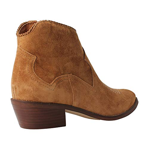 ALPE 4578 - Botin Tejano DE Ante Cuero con Dibujo PESPUNTEADO para Mujer Color: Cuero Talla: 37