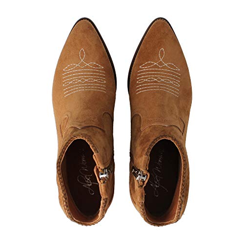 ALPE 4578 - Botin Tejano DE Ante Cuero con Dibujo PESPUNTEADO para Mujer Color: Cuero Talla: 37