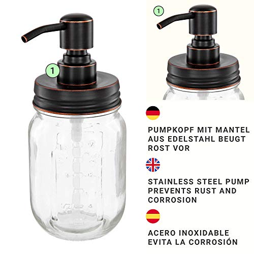 Altglas Dispensador de jabón Vintage Hecho de Tarro de masón Retro - Mason Jar 473 ml con Bomba de Acero Inoxidable (Aceite de Cobre frotado)