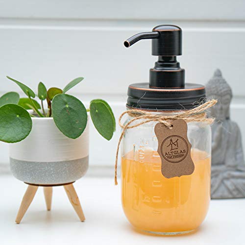 Altglas Dispensador de jabón Vintage Hecho de Tarro de masón Retro - Mason Jar 473 ml con Bomba de Acero Inoxidable (Aceite de Cobre frotado)