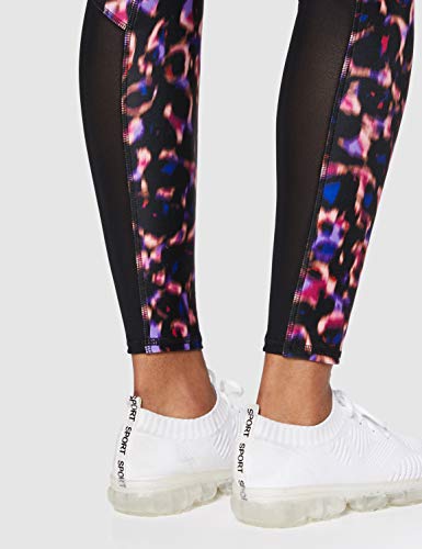 Amazon Brand - AURIQUE Legging deportivos con tejido brillante y paneles laterales para mujer, Multicolor (Negro/Rosa), 40, Label:M