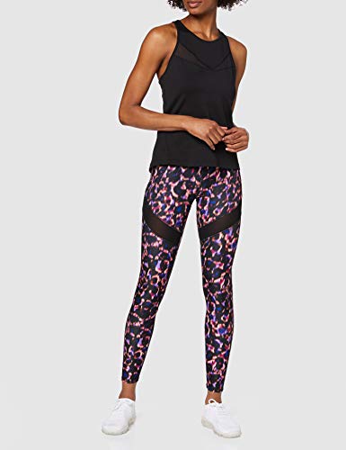 Amazon Brand - AURIQUE Legging deportivos con tejido brillante y paneles laterales para mujer, Multicolor (Negro/Rosa), 40, Label:M