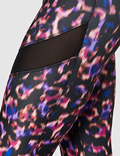 Amazon Brand - AURIQUE Legging deportivos con tejido brillante y paneles laterales para mujer, Multicolor (Negro/Rosa), 40, Label:M